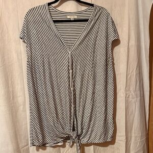22-Max Studio Black and White Striped Button Down Shirt